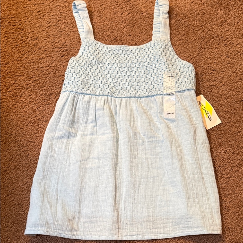 Light Blue Crochet Sleeveless Top Kids Girls L 14-16 Adorable